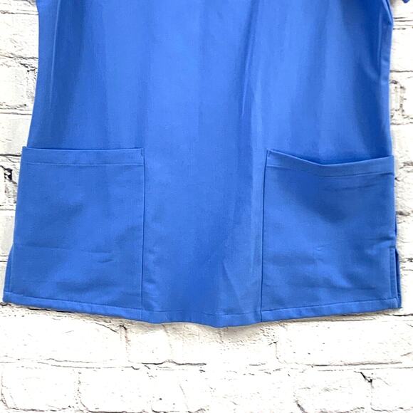 Mandala Medical Scrub Top Womens XXS Blue V Neck Short Sleeve Front Pockets - Picture 2 of 9